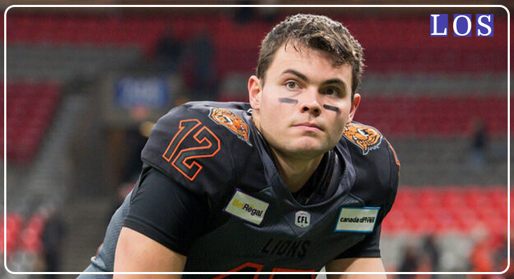 Image of the Blue Bombers’ quarterback Zach Collaros: “Winnipeg Blue Bombers’ quarterback Zach Collaros leading the offense during their victory over the BC Lions.”